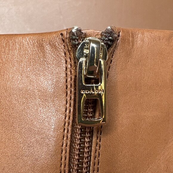 Coach Hickory Saddle Brown Leather Stiletto High Heels Ankle Boots - Picture 5 of 11